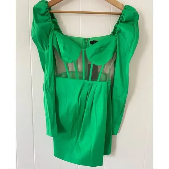 nbd green mini dress Dark Green Knitted Long Sleeve Midi Dress main image 0
